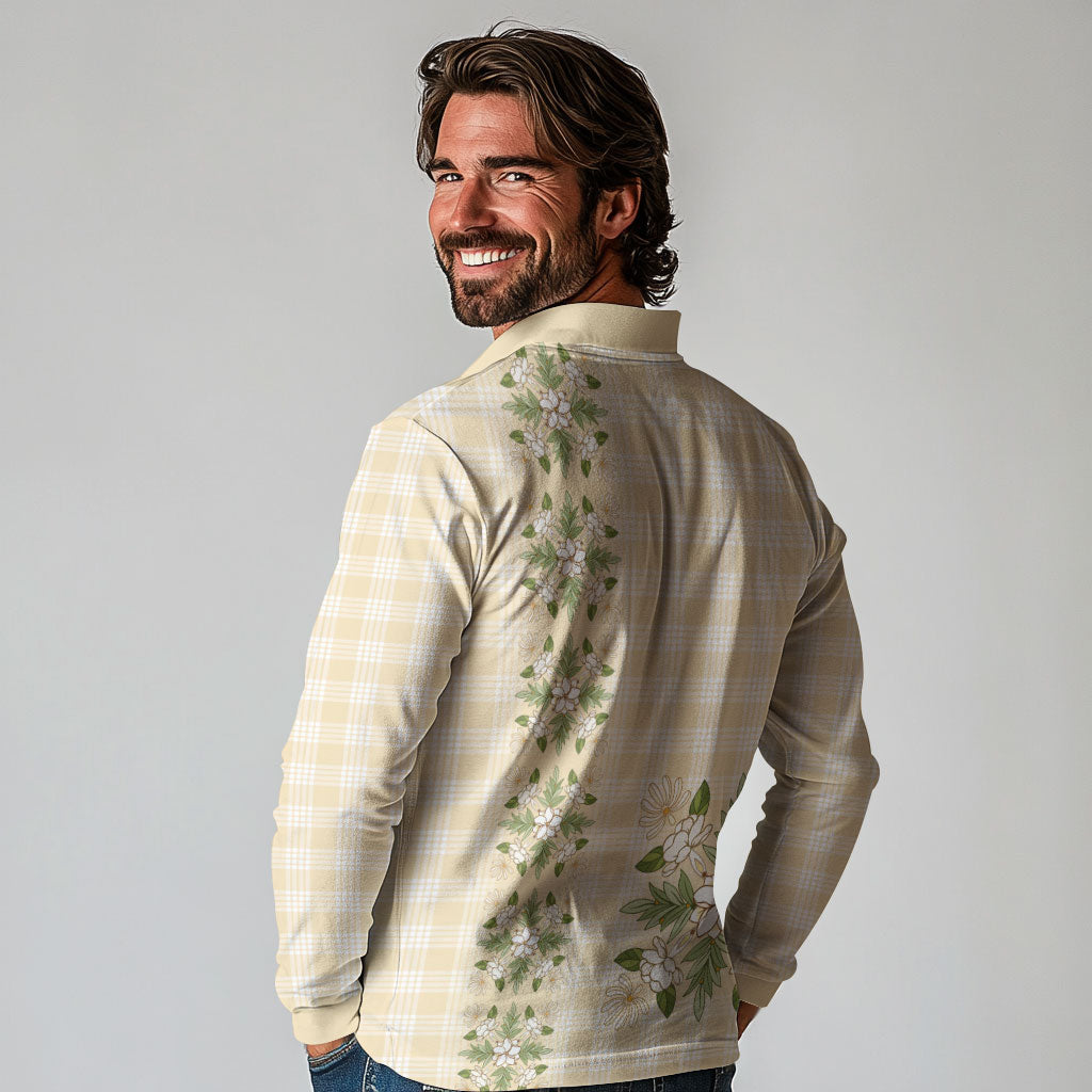 Melemele Ahiahia Hawai'i Palaka Squares Maile Leaf Long Sleeve Polo Shirt Flowers Hawaiian Quilt Patterns