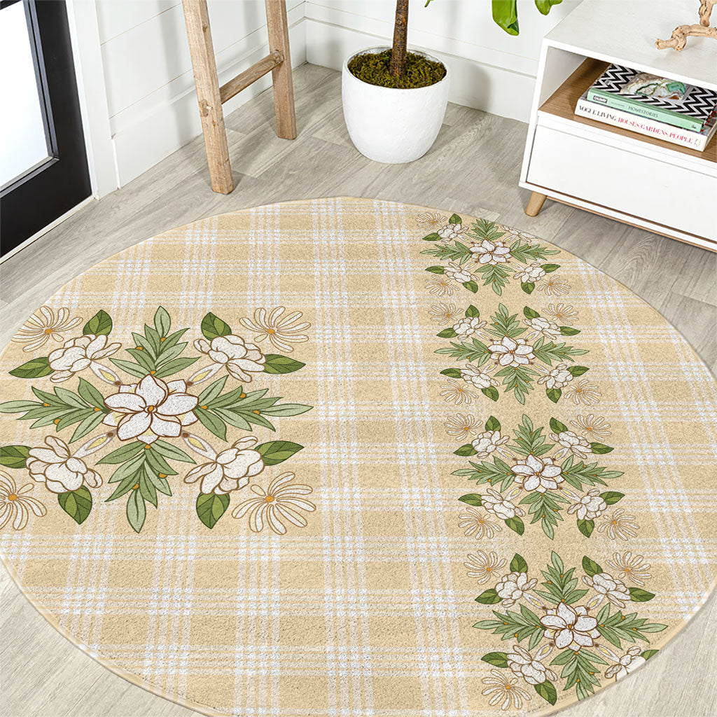 Melemele Ahiahia Hawai'i Palaka Squares Maile Leaf Round Carpet Flowers Hawaiian Quilt Patterns LT9 Pastel Yellow - Polynesian Pride