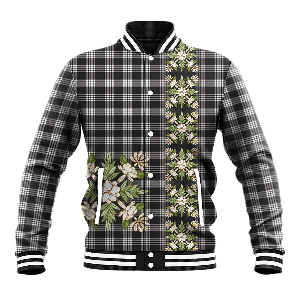 Pauli Hawai'i Palaka Squares Maile Leaf Baseball Jacket Flowers Hawaiian Quilt Patterns LT9 Unisex Soft Black - Polynesian Pride