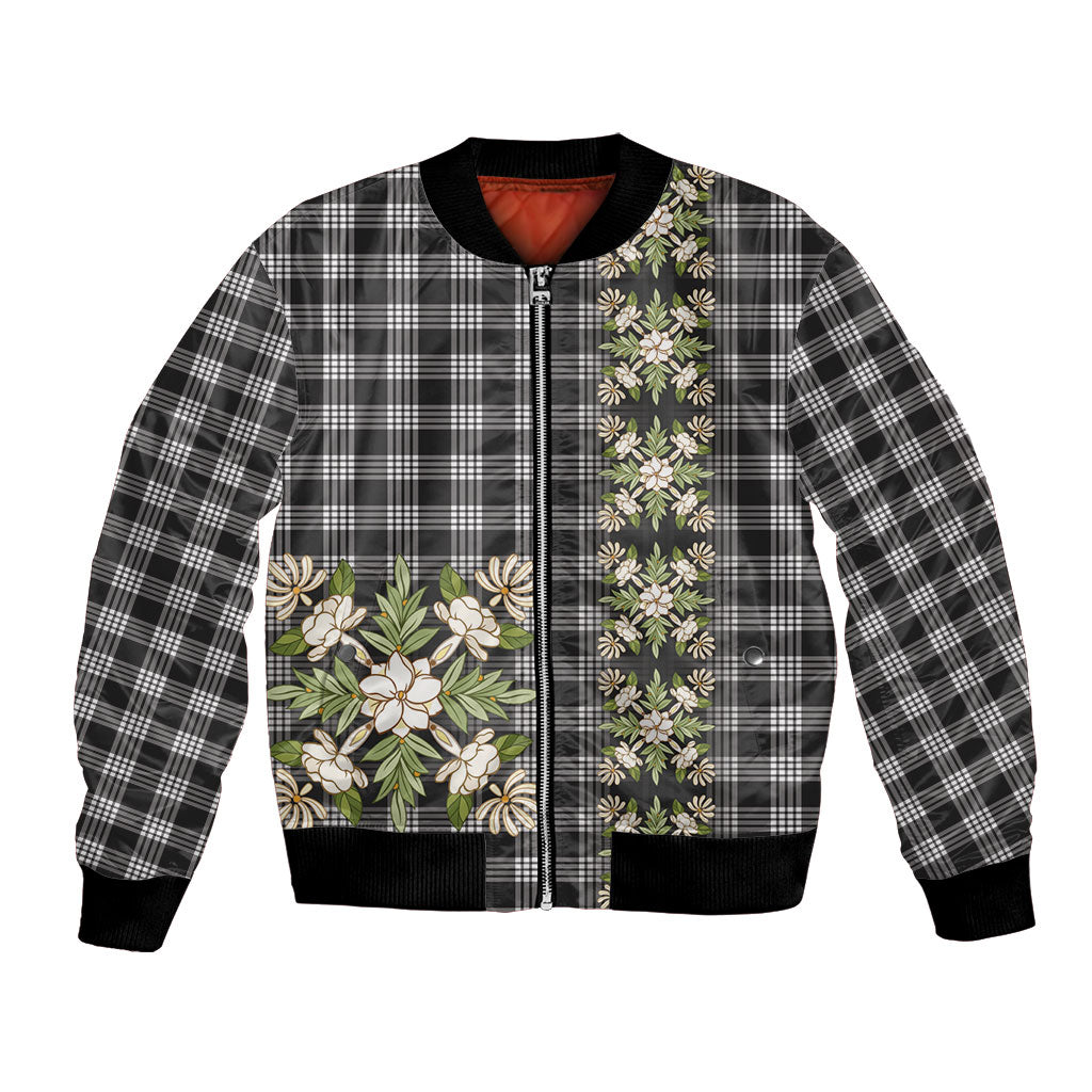 Pauli Hawai'i Palaka Squares Maile Leaf Bomber Jacket Flowers Hawaiian Quilt Patterns LT9 Unisex Soft Black - Polynesian Pride