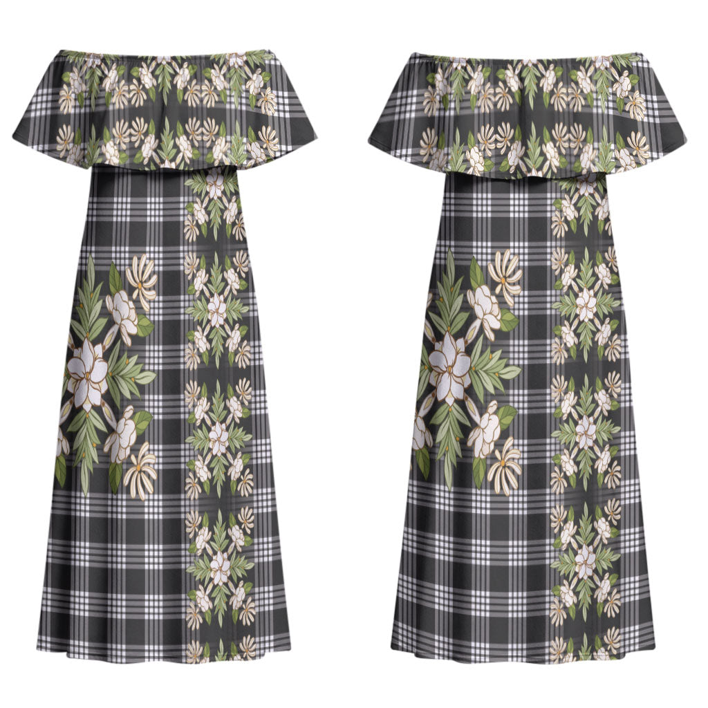 Pauli Hawai'i Palaka Squares Maile Leaf Couples Matching Off Shoulder Maxi Dress and Hawaiian Shirt Flowers Hawaiian Quilt Patterns