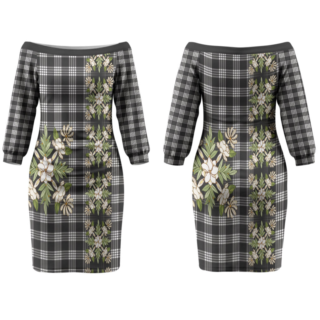 Pauli Hawai'i Palaka Squares Maile Leaf Couples Matching Off The Shoulder Long Sleeve Dress and Long Sleeve Button Shirt Flowers Hawaiian Quilt Patterns