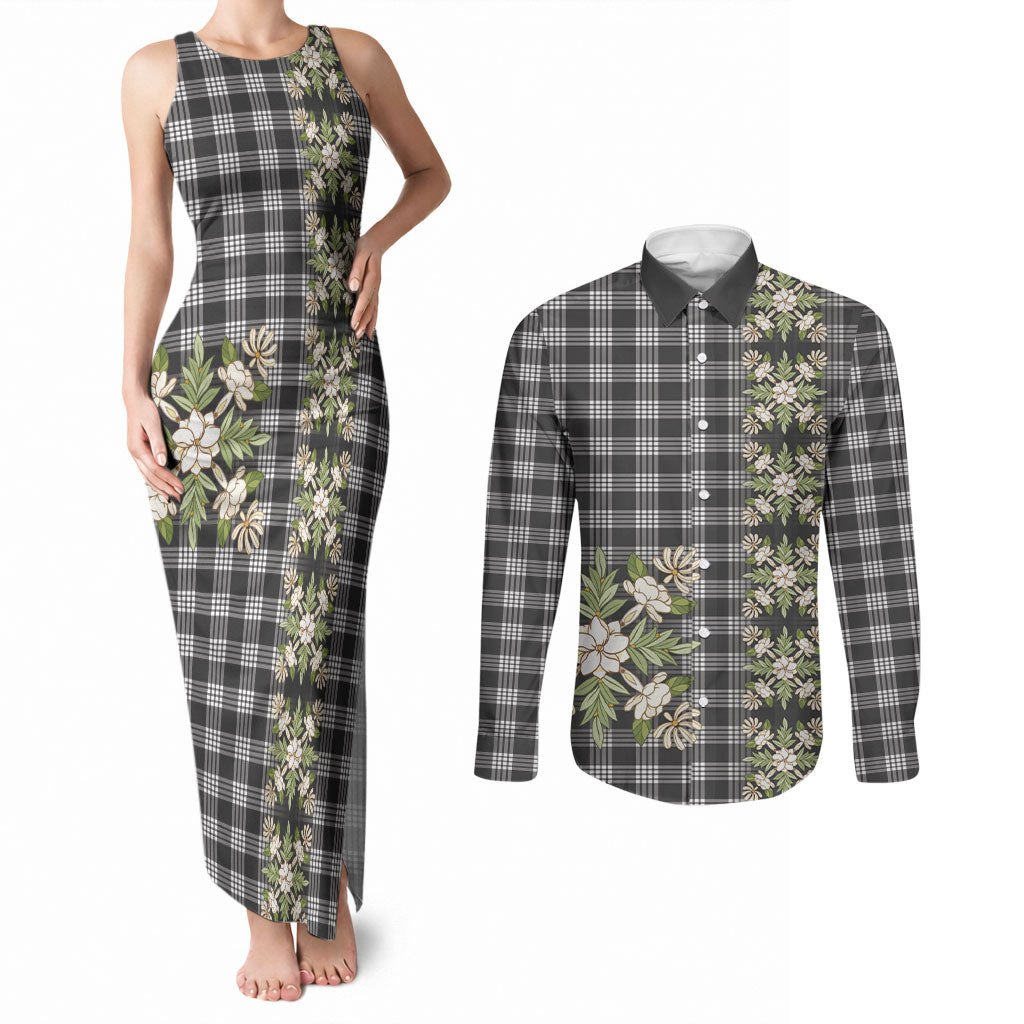 Pauli Hawai'i Palaka Squares Maile Leaf Couples Matching Tank Maxi Dress and Long Sleeve Button Shirt Flowers Hawaiian Quilt Patterns