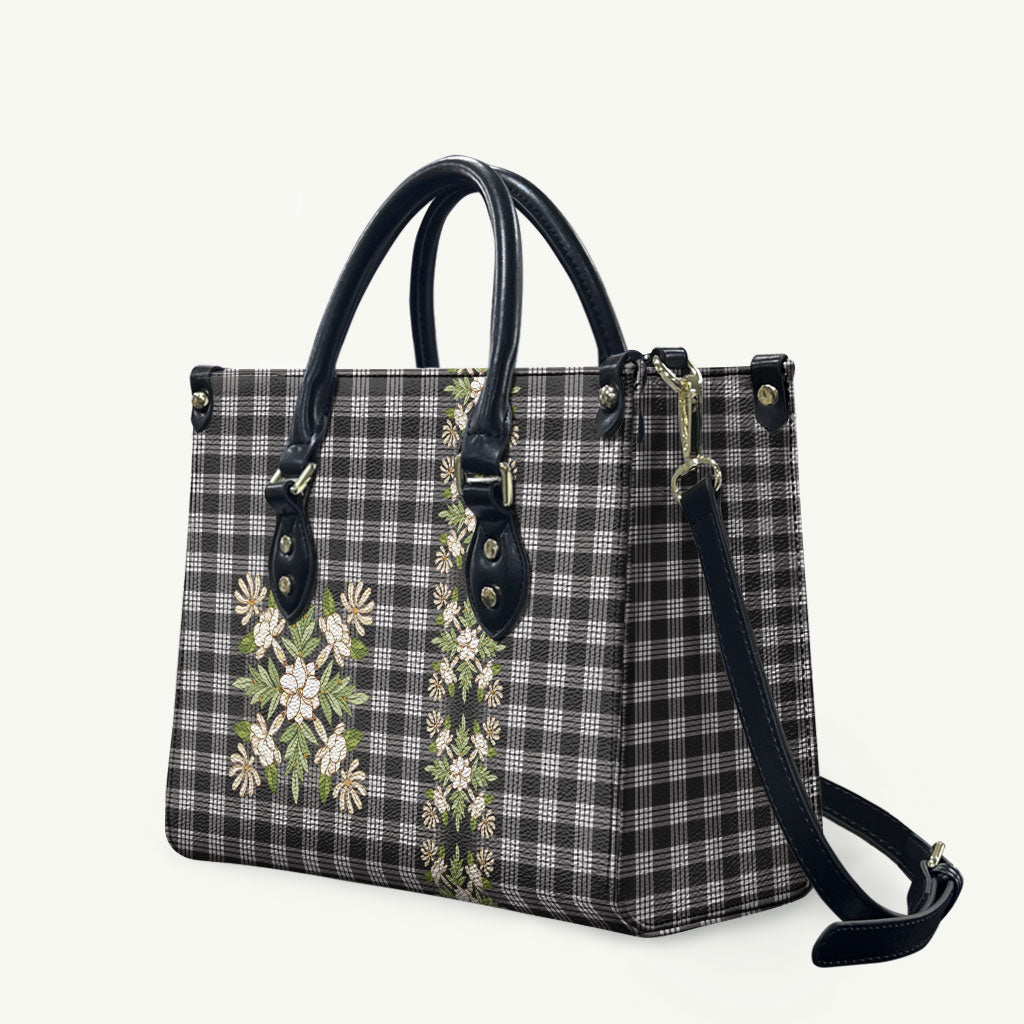 Pauli Hawai'i Palaka Squares Maile Leaf Leather Bag Flowers Hawaiian Quilt Patterns LT9 Soft Black - Polynesian Pride
