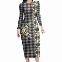 Pauli Hawai'i Palaka Squares Maile Leaf Long Sleeve Bodycon Dress Flowers Hawaiian Quilt Patterns