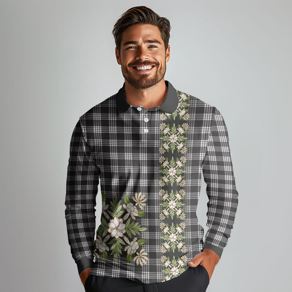 Pauli Hawai'i Palaka Squares Maile Leaf Long Sleeve Polo Shirt Flowers Hawaiian Quilt Patterns