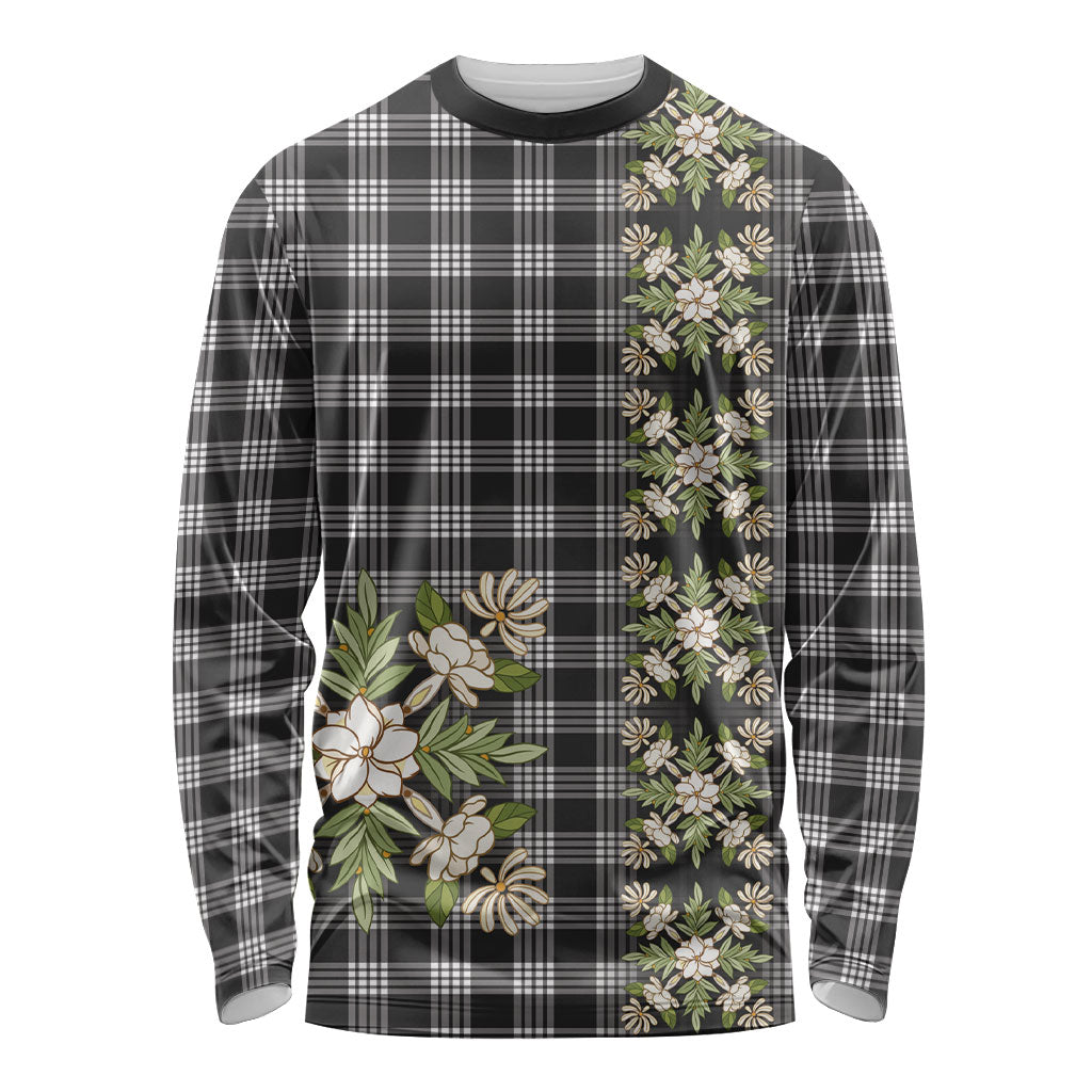 Pauli Hawai'i Palaka Squares Maile Leaf Long Sleeve Shirt Flowers Hawaiian Quilt Patterns LT9 Unisex Soft Black - Polynesian Pride