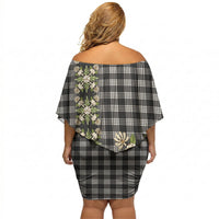 Pauli Hawai'i Palaka Squares Maile Leaf Off Shoulder Short Dress Flowers Hawaiian Quilt Patterns