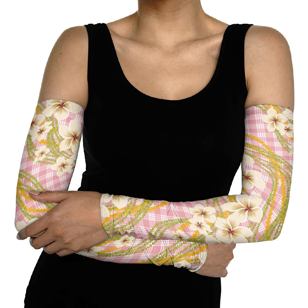 Akala Hamele Palaka Plumeria Arm Sleeves Puakenikeni and Maile Lei