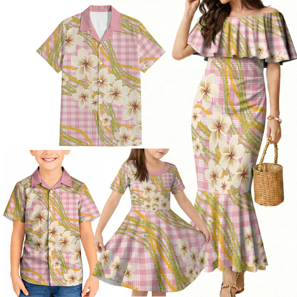 Akala Hamele Palaka Plumeria Family Matching Mermaid Dress and Hawaiian Shirt Puakenikeni and Maile Lei LT9 - Polynesian Pride