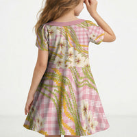 Akala Hamele Palaka Plumeria Kid Short Sleeve Dress Puakenikeni and Maile Lei