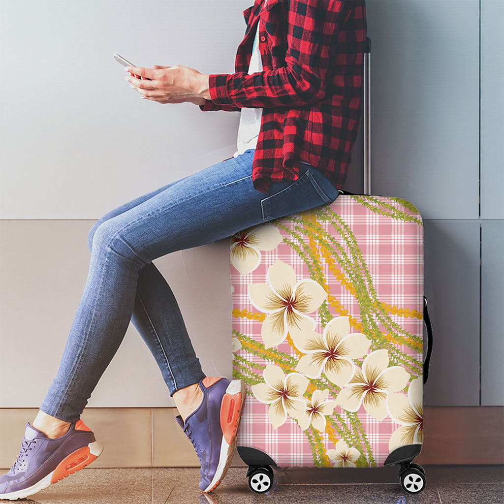 Akala Hamele Palaka Plumeria Luggage Cover Puakenikeni and Maile Lei