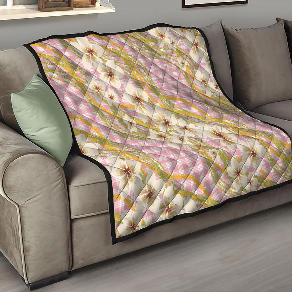 Akala Hamele Palaka Plumeria Quilt Puakenikeni and Maile Lei