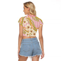 Akala Hamele Palaka Plumeria Raglan Cropped T Shirt Puakenikeni and Maile Lei