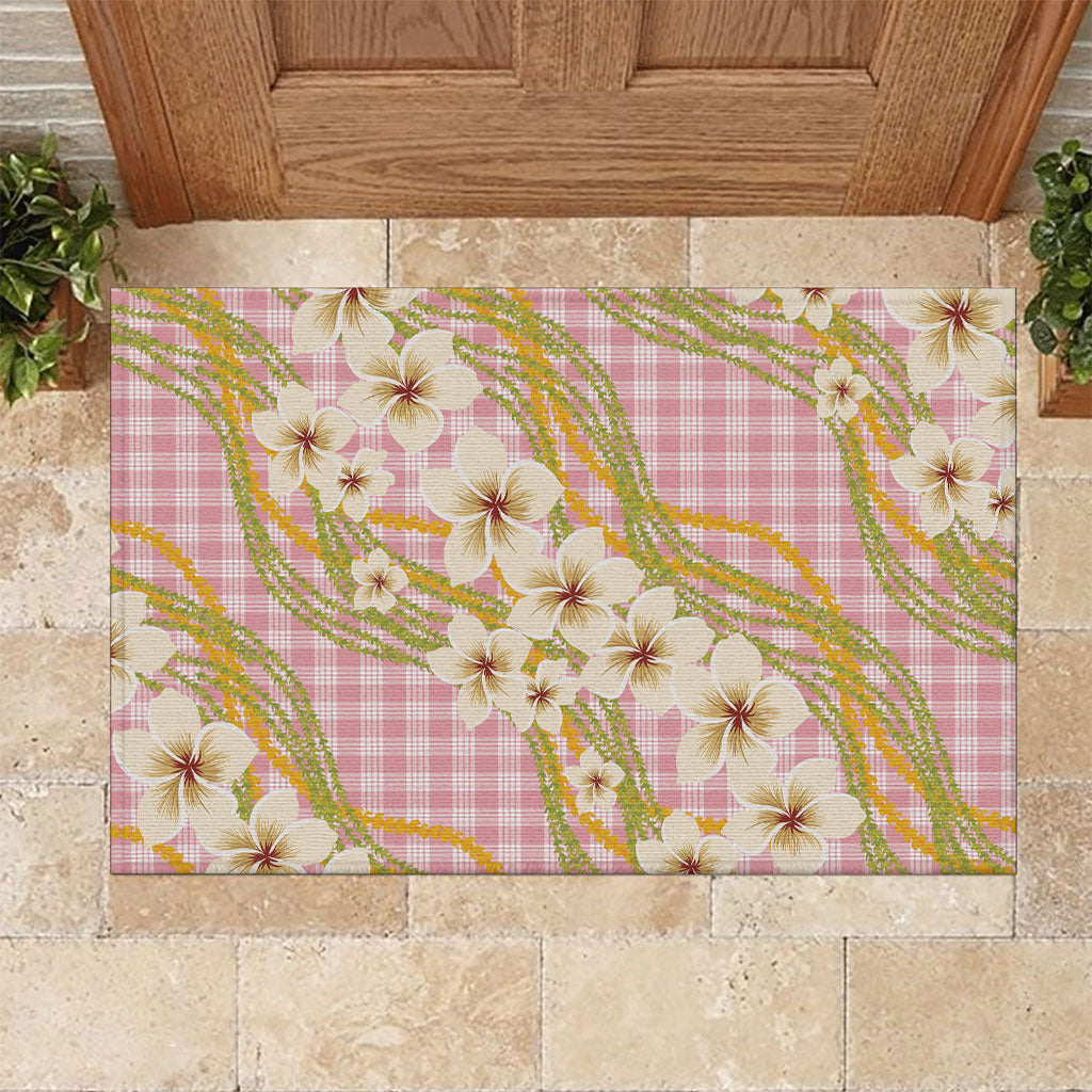 Akala Hamele Palaka Plumeria Rubber Doormat Puakenikeni and Maile Lei