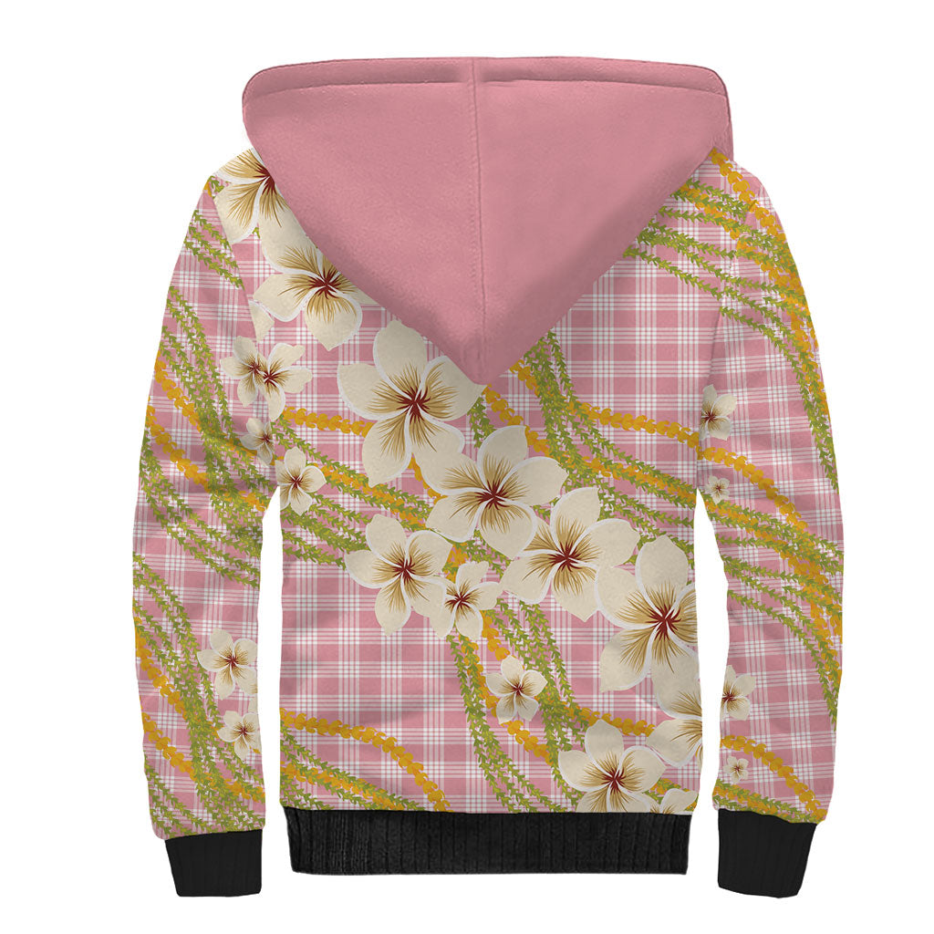 Akala Hamele Palaka Plumeria Sherpa Hoodie Puakenikeni and Maile Lei