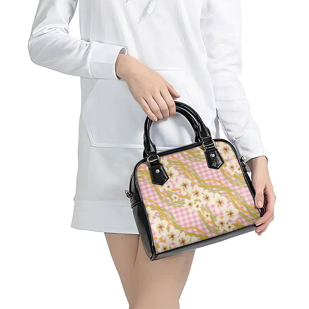 Akala Hamele Palaka Plumeria Shoulder Handbag Puakenikeni and Maile Lei