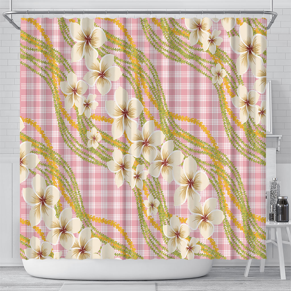 Akala Hamele Palaka Plumeria Shower Curtain Puakenikeni and Maile Lei