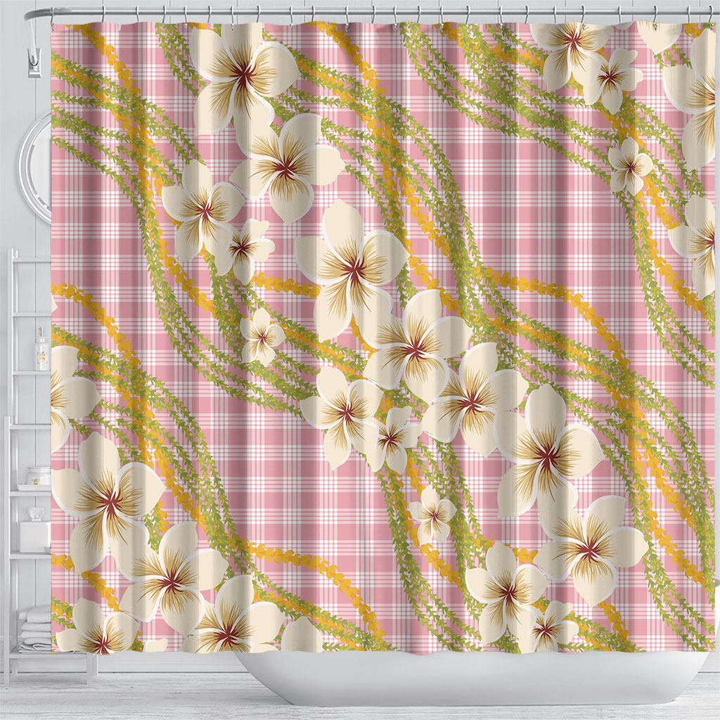 Akala Hamele Palaka Plumeria Shower Curtain Puakenikeni and Maile Lei