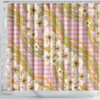 Akala Hamele Palaka Plumeria Shower Curtain Puakenikeni and Maile Lei