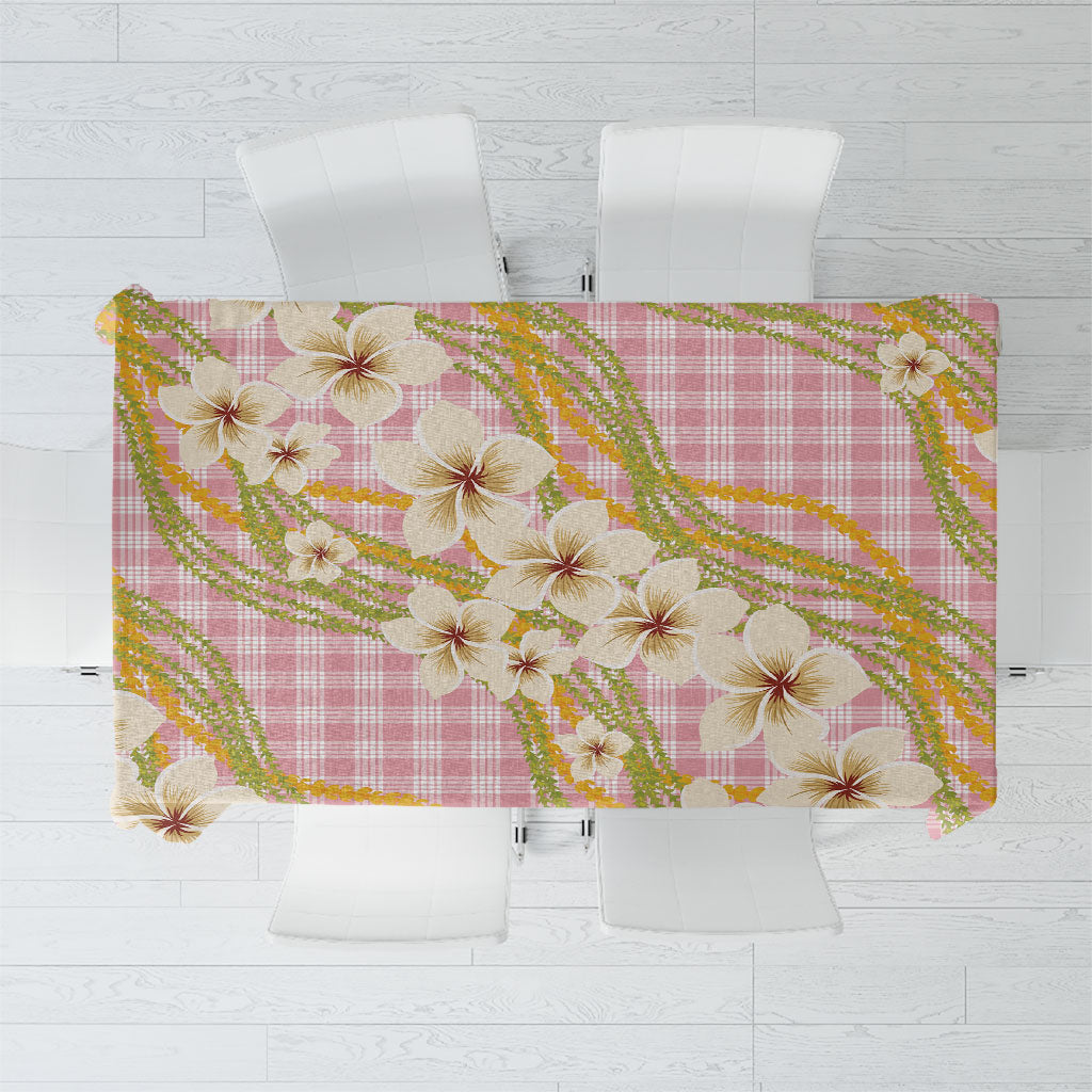 Akala Hamele Palaka Plumeria Tablecloth Puakenikeni and Maile Lei