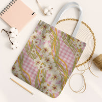 Akala Hamele Palaka Plumeria Tote Bag Puakenikeni and Maile Lei