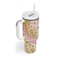 Akala Hamele Palaka Plumeria Tumbler With Handle Puakenikeni and Maile Lei