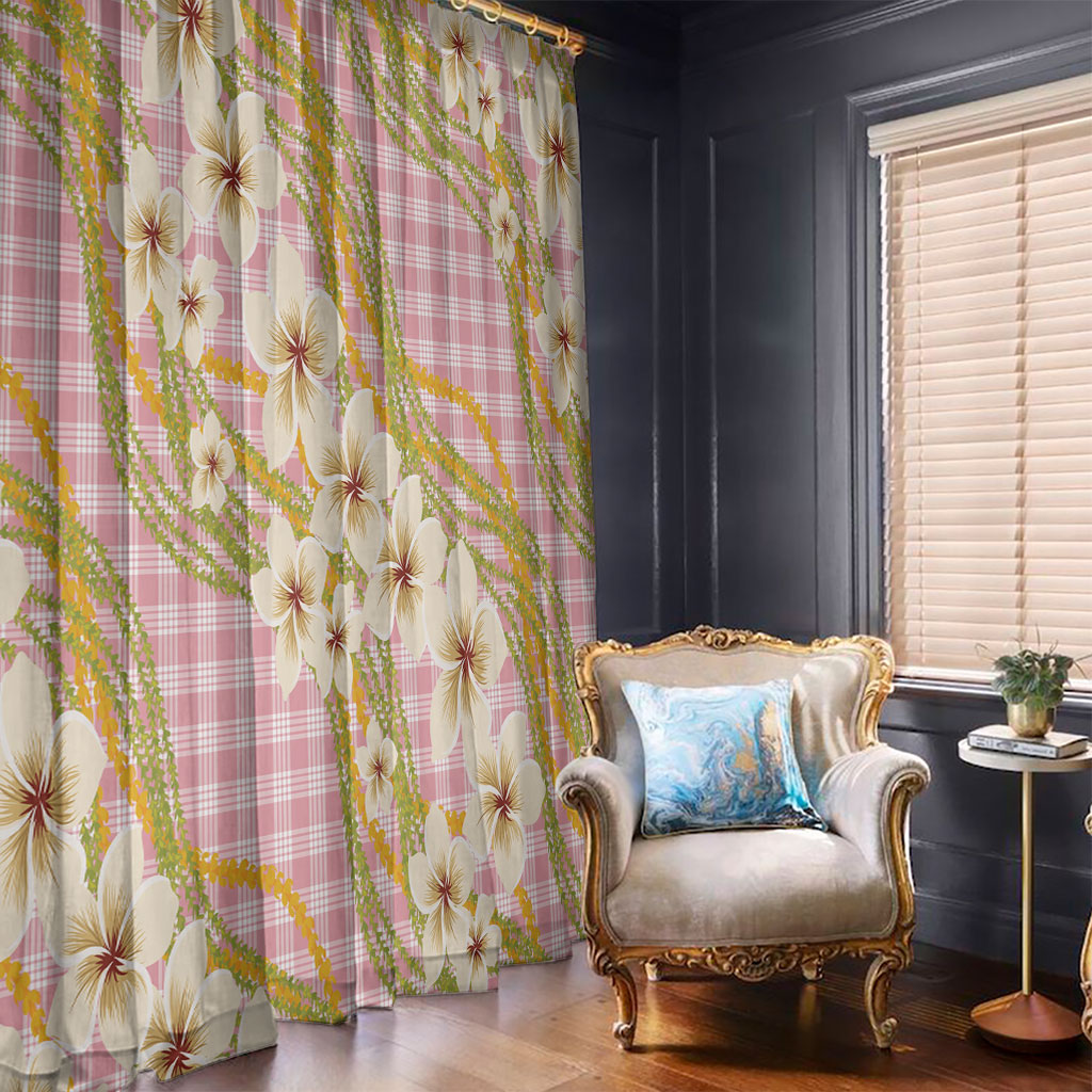 Akala Hamele Palaka Plumeria Window Curtain Puakenikeni and Maile Lei