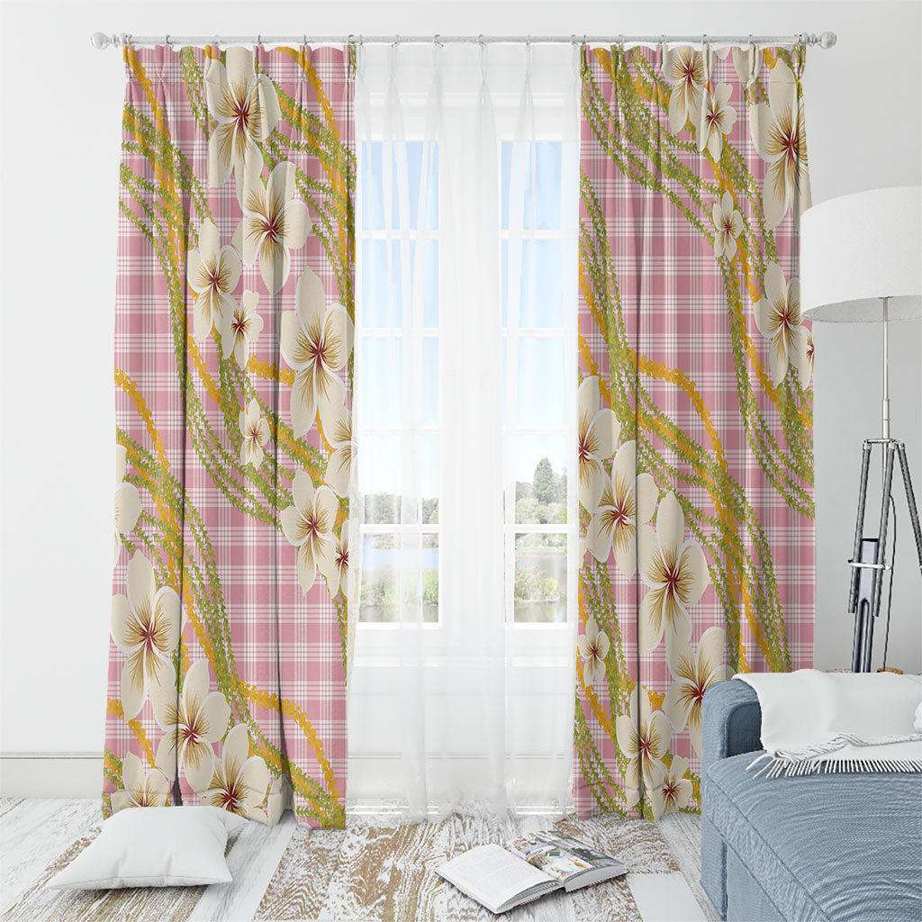 Akala Hamele Palaka Plumeria Window Curtain Puakenikeni and Maile Lei