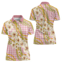 Akala Hamele Palaka Plumeria Women Polo Shirt Puakenikeni and Maile Lei