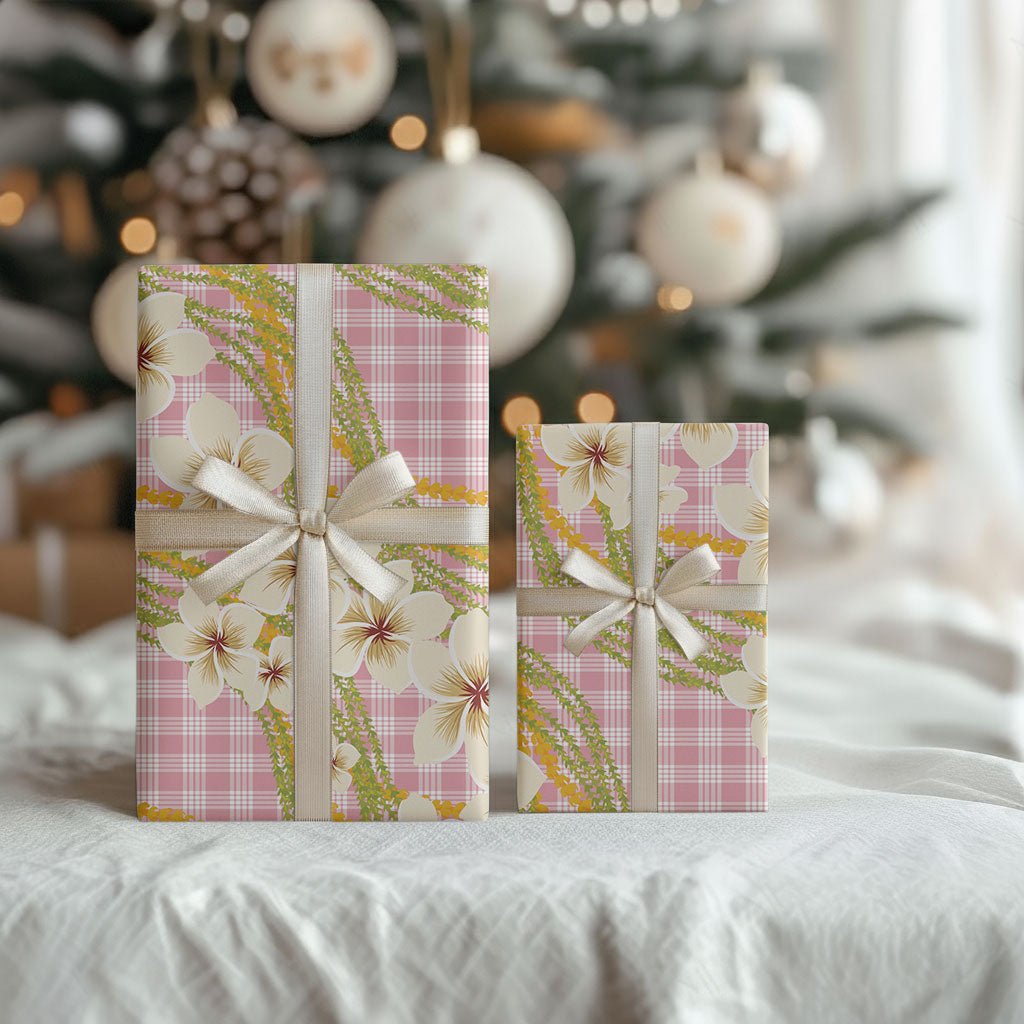 Akala Hamele Palaka Plumeria Wrapping Paper Puakenikeni and Maile Lei