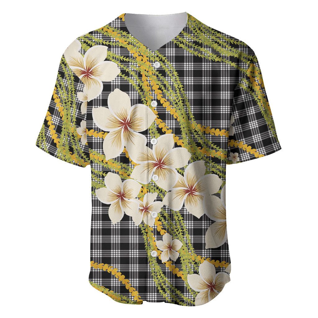 Ele'ele Hawai'i Palaka Plumeria Baseball Jersey Puakenikeni and Maile Lei