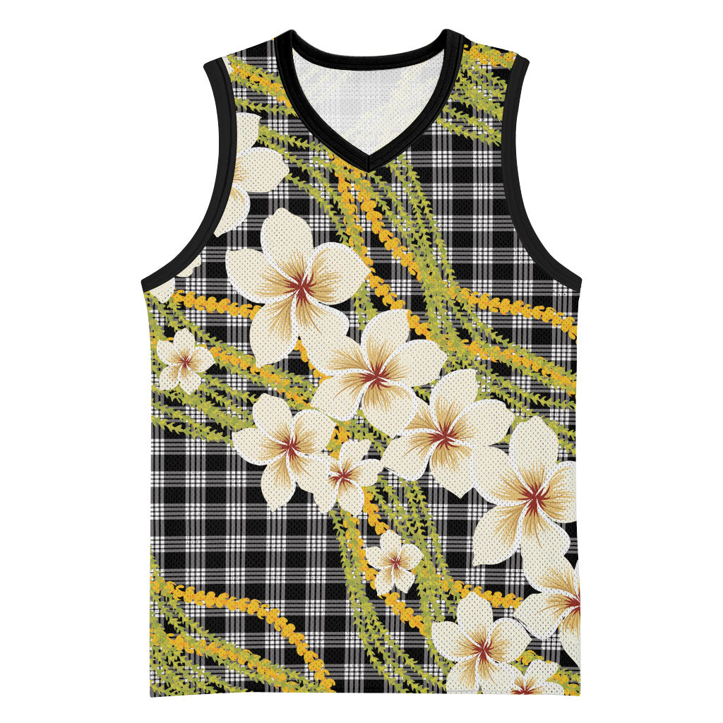 Ele'ele Hawai'i Palaka Plumeria Basketball Jersey Puakenikeni and Maile Lei