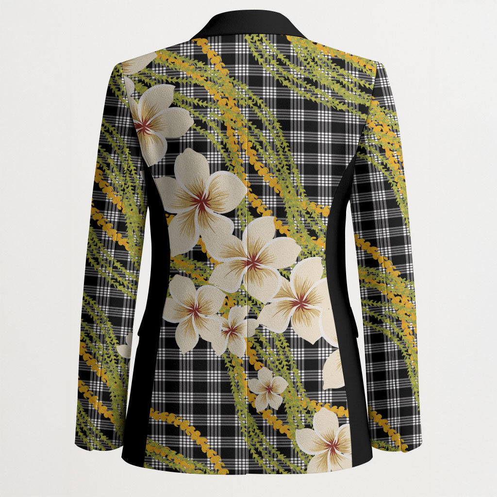 Ele'ele Hawai'i Palaka Plumeria Blazer Puakenikeni and Maile Lei
