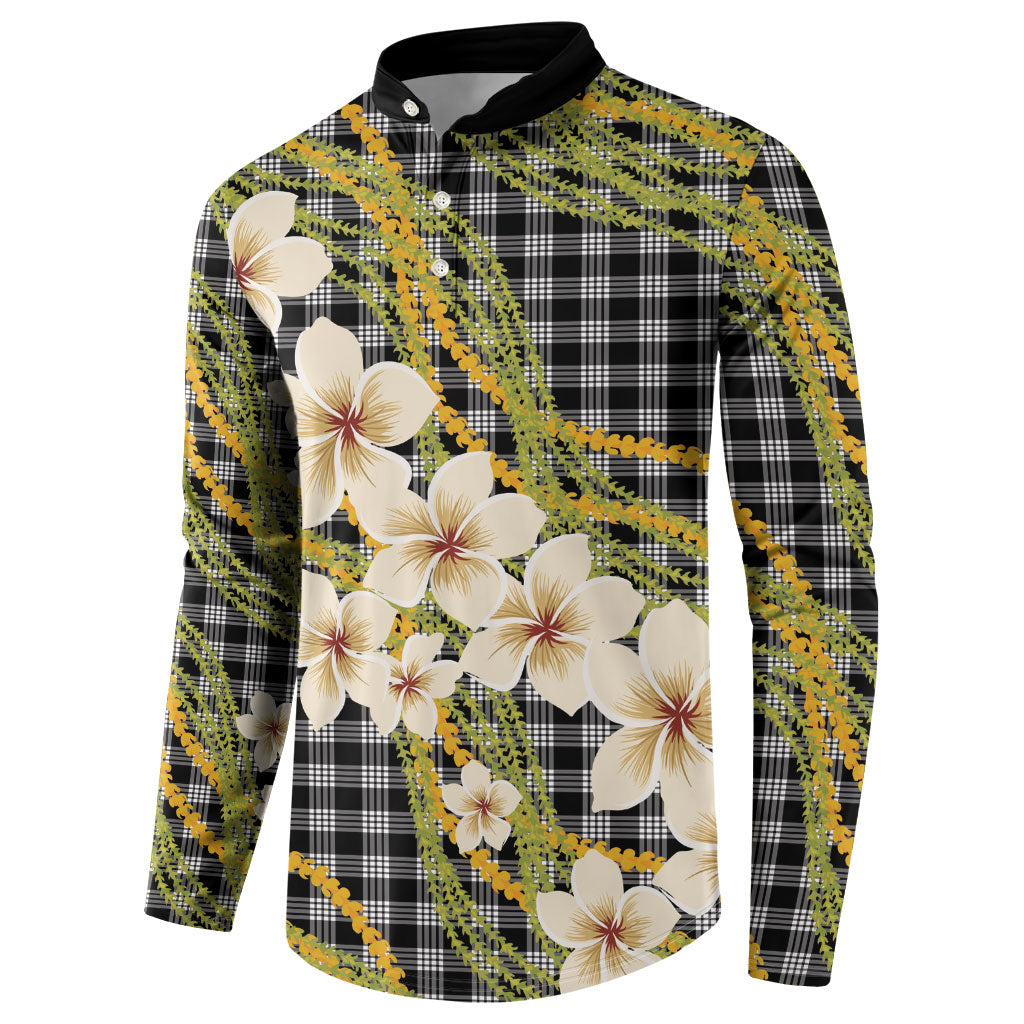 Ele'ele Hawai'i Palaka Plumeria Button Sweatshirt Puakenikeni and Maile Lei