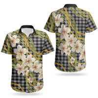 Ele'ele Hawai'i Palaka Plumeria Couples Matching Short Sleeve Bodycon Dress and Hawaiian Shirt Puakenikeni and Maile Lei