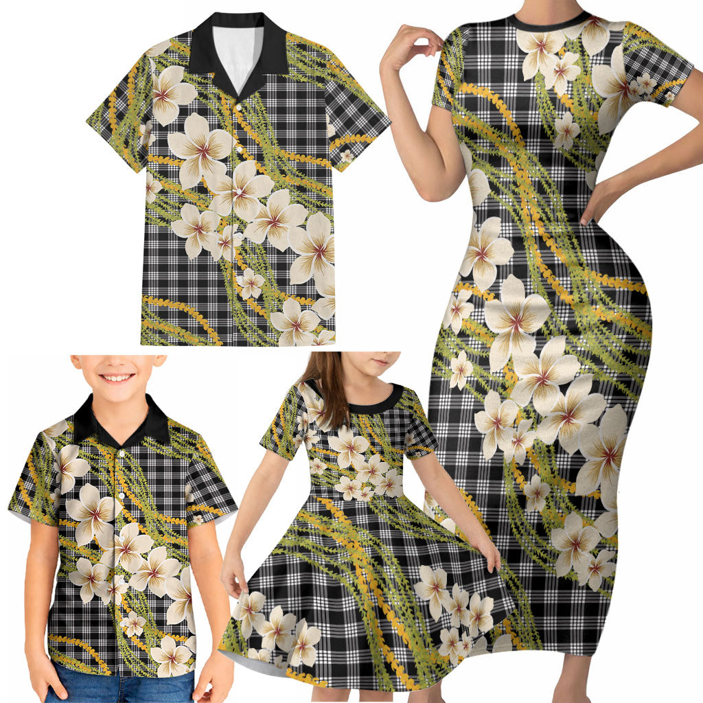 Ele'ele Hawai'i Palaka Plumeria Family Matching Short Sleeve Bodycon Dress and Hawaiian Shirt Puakenikeni and Maile Lei LT9 - Polynesian Pride