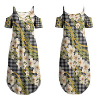 Ele'ele Hawai'i Palaka Plumeria Family Matching Summer Maxi Dress and Hawaiian Shirt Puakenikeni and Maile Lei