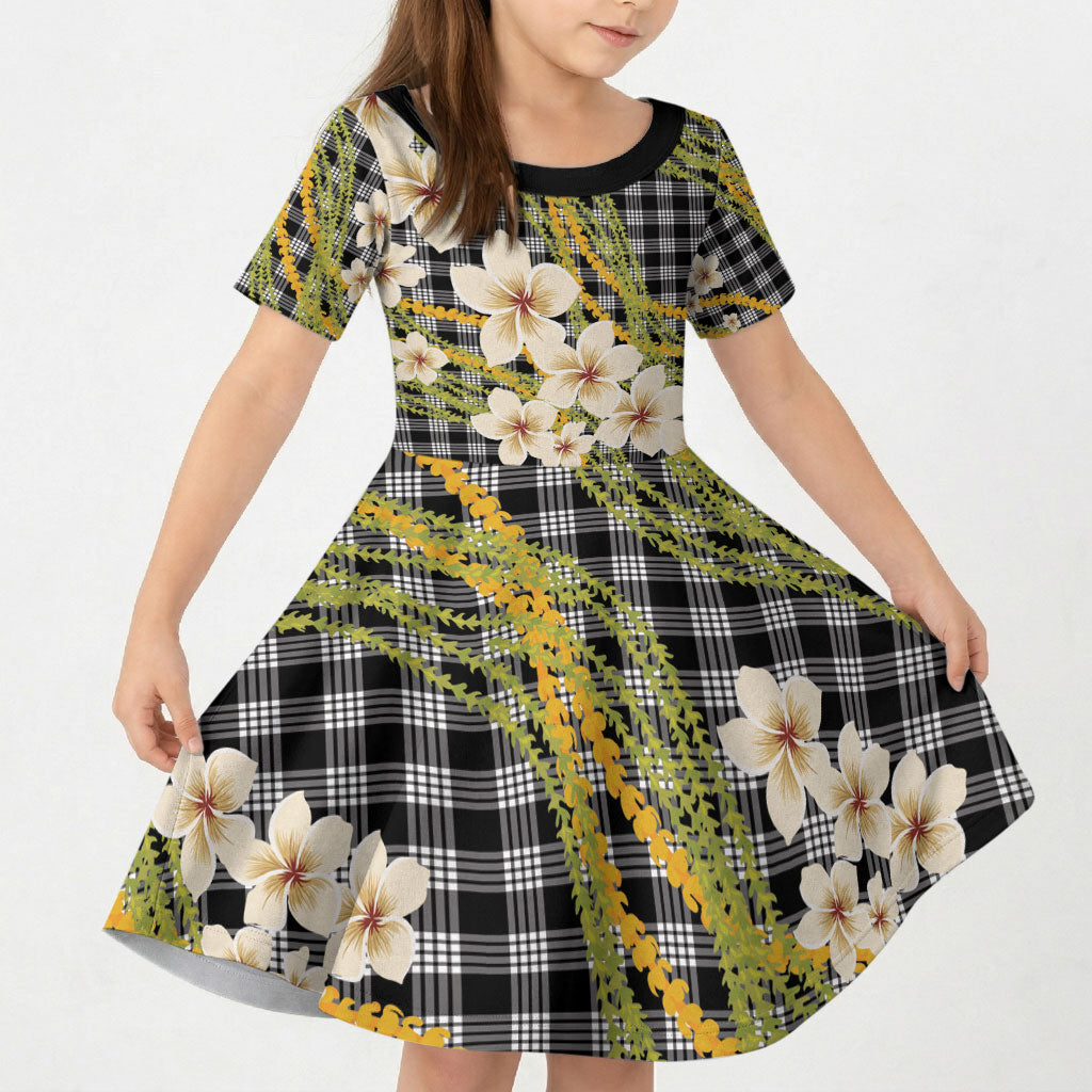 Ele'ele Hawai'i Palaka Plumeria Kid Short Sleeve Dress Puakenikeni and Maile Lei