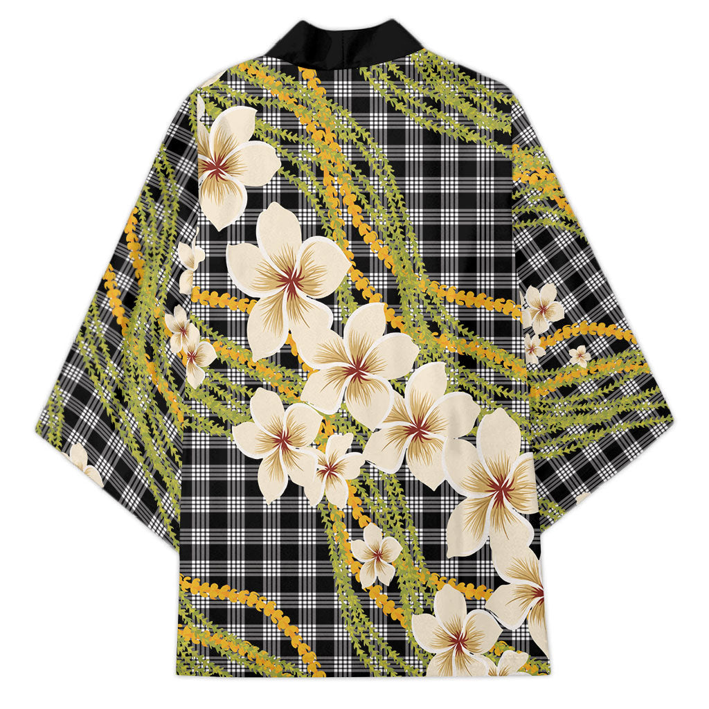 Ele'ele Hawai'i Palaka Plumeria Kimono Puakenikeni and Maile Lei