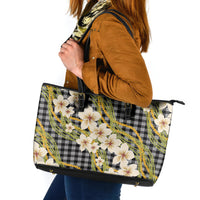 Ele'ele Hawai'i Palaka Plumeria Leather Tote Bag Puakenikeni and Maile Lei