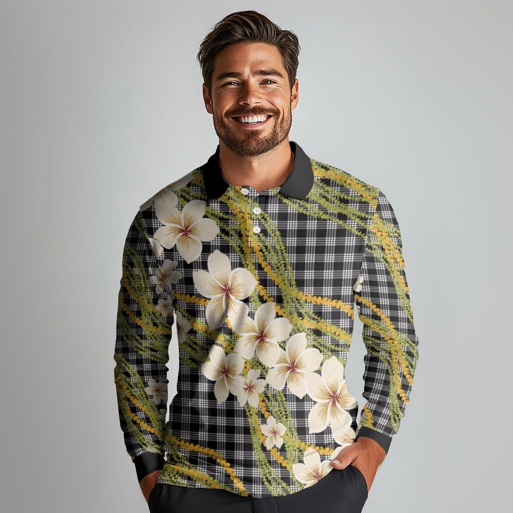 Ele'ele Hawai'i Palaka Plumeria Long Sleeve Polo Shirt Puakenikeni and Maile Lei