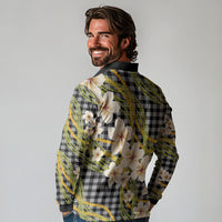 Ele'ele Hawai'i Palaka Plumeria Long Sleeve Polo Shirt Puakenikeni and Maile Lei