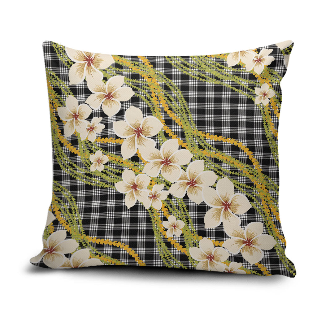 Ele'ele Hawai'i Palaka Plumeria Pillow Cover Puakenikeni and Maile Lei