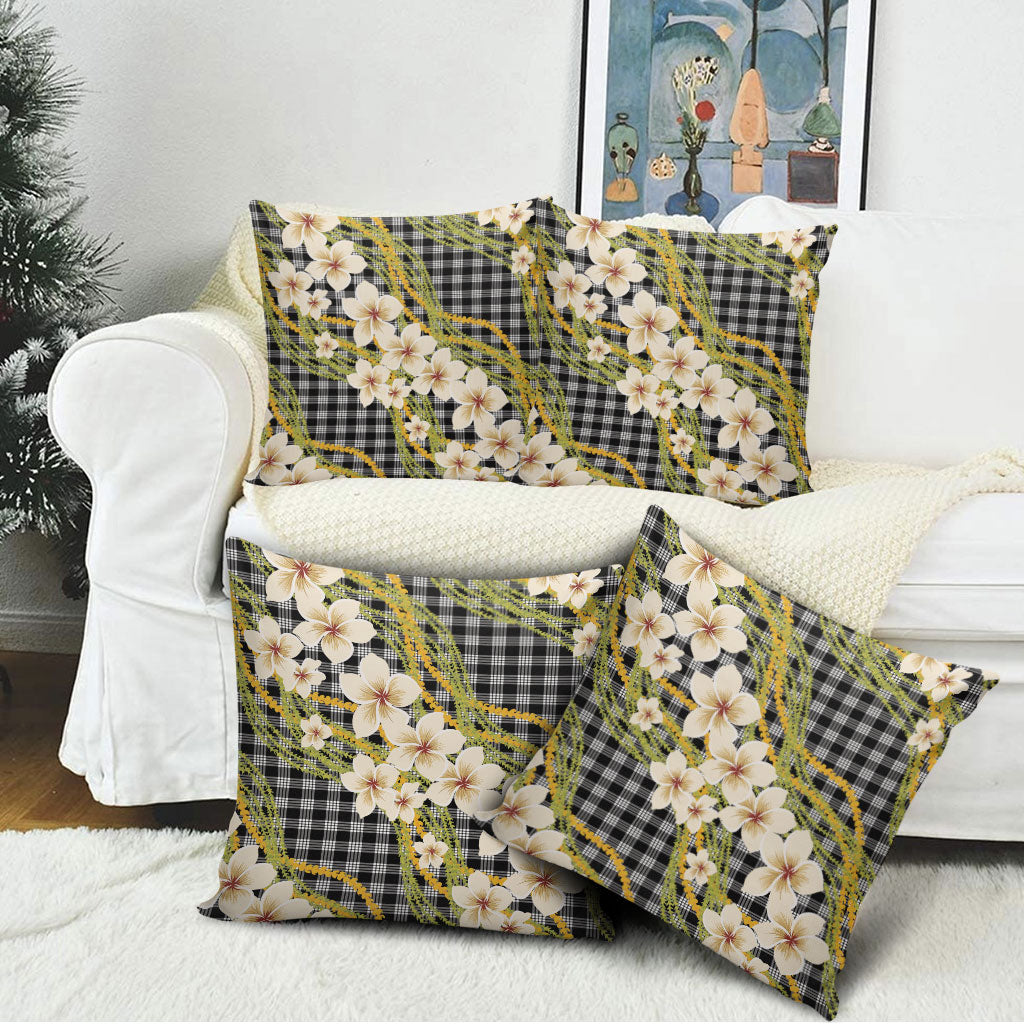Ele'ele Hawai'i Palaka Plumeria Pillow Cover Puakenikeni and Maile Lei