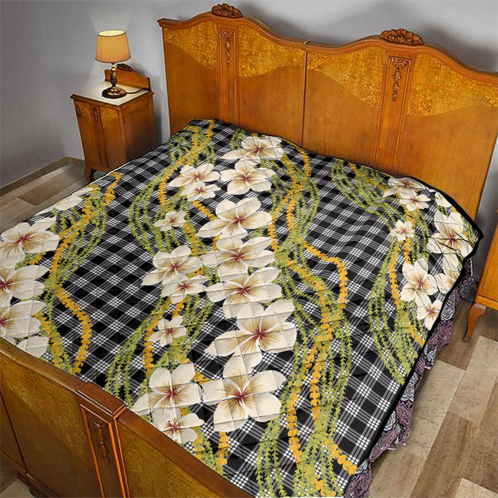 Ele'ele Hawai'i Palaka Plumeria Quilt Puakenikeni and Maile Lei