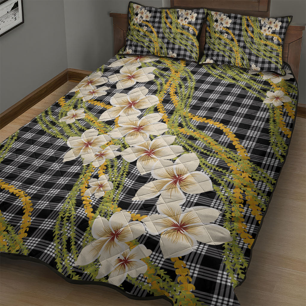 Ele'ele Hawai'i Palaka Plumeria Quilt Bed Set Puakenikeni and Maile Lei