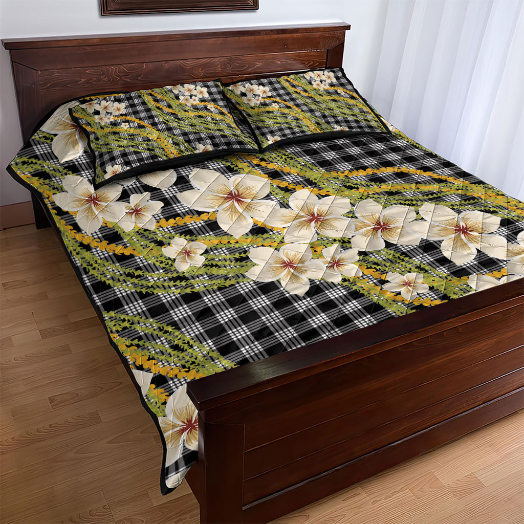 Ele'ele Hawai'i Palaka Plumeria Quilt Bed Set Puakenikeni and Maile Lei
