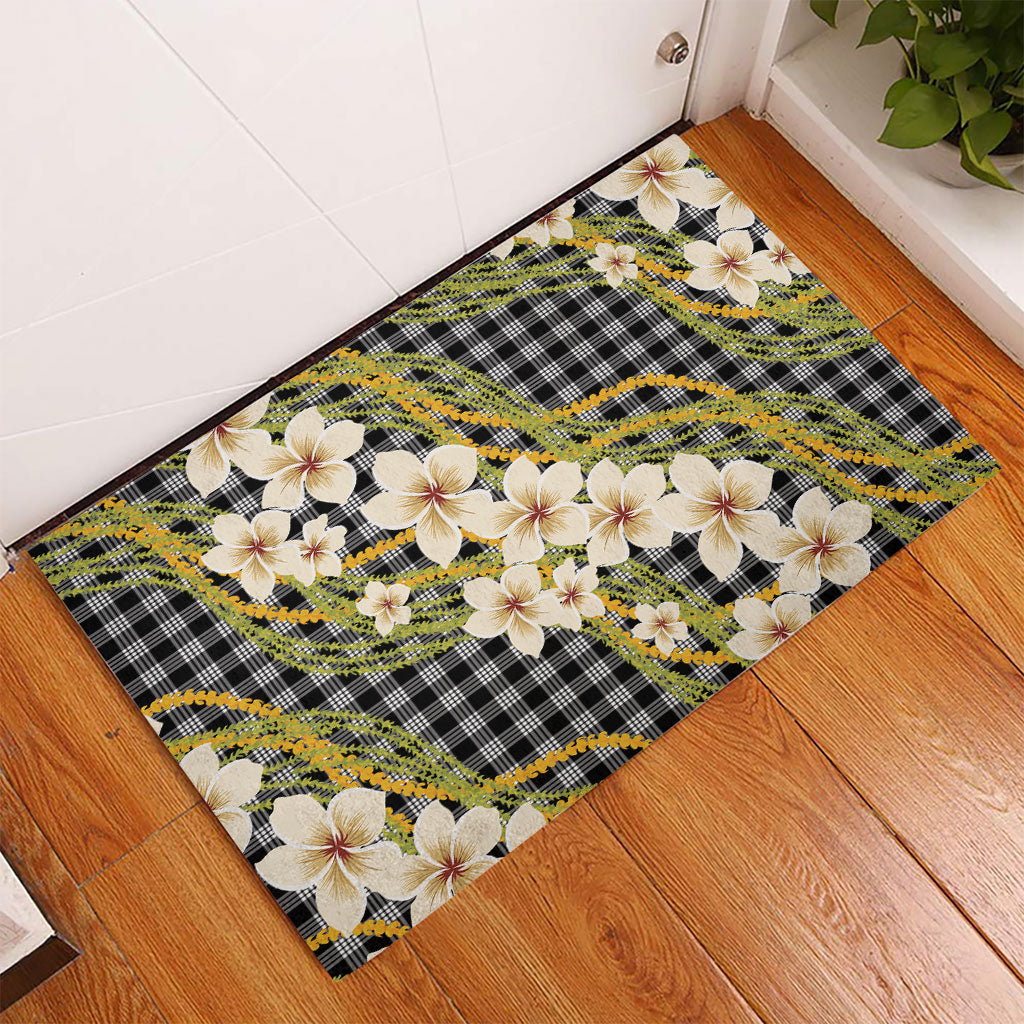 Ele'ele Hawai'i Palaka Plumeria Rubber Doormat Puakenikeni and Maile Lei