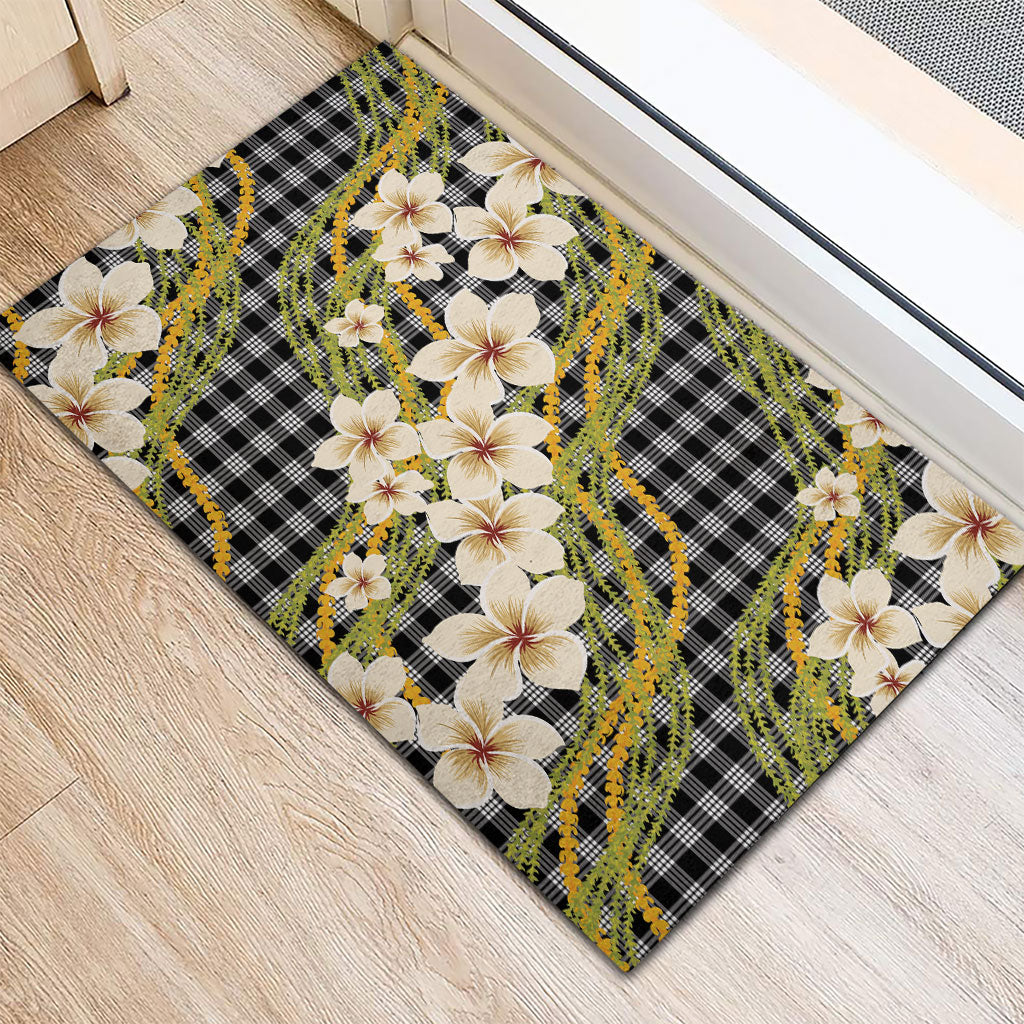 Ele'ele Hawai'i Palaka Plumeria Rubber Doormat Puakenikeni and Maile Lei